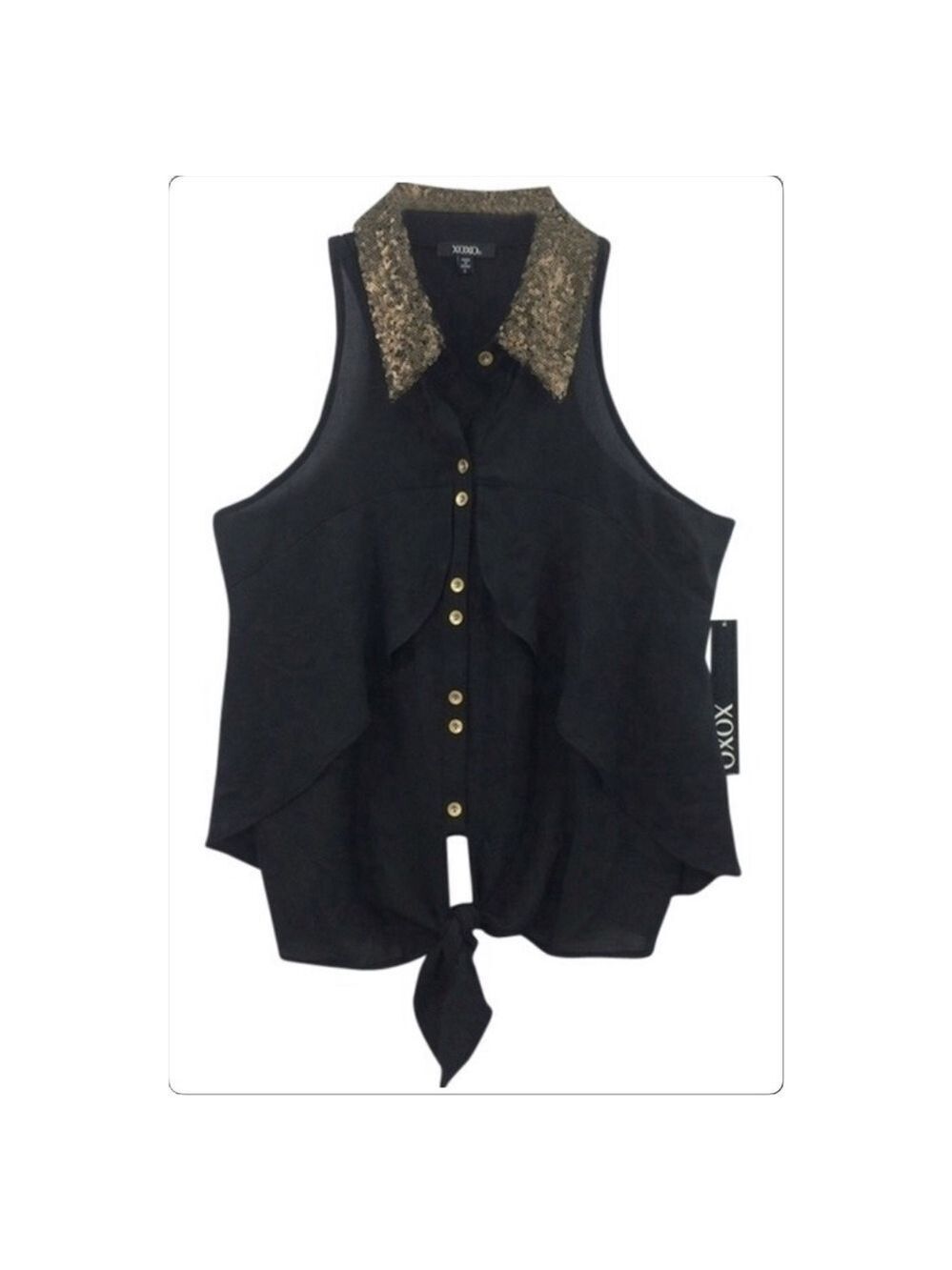 𝅺xoxo sequin collar tie front sheer sleeveless top size S